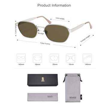 SOJOS Trendy Polarized Hexagon Sunglasses for Women Men, UV400 Retro Rectangle Shades SJ1238, Silver/Cold Brown