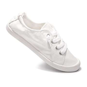 Women's Slip On Canvas Sneaker Low Top Casual Walking Shoes Classic Comfort Flat Fashion Sneakers (White 09)