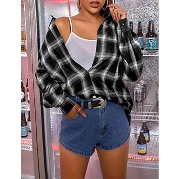 Bozanly Flannel Buffalo Plaid Oversized Shacket for Women