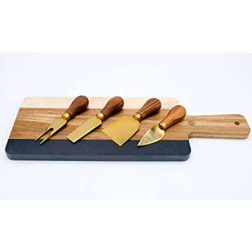 Montecito Home -Premium Modern Black Walnut and Gold Cheese Knives Set - Set of 4 - For Charcuterie Platters, Cheese Boards, Housewarming, Gift Ready