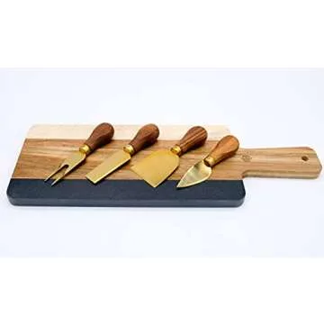 Montecito Home -Premium Modern Black Walnut and Gold Cheese Knives Set - Set of 4 - For Charcuterie Platters, Cheese Boards, Housewarming, Gift Ready