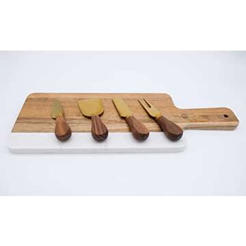 Montecito Home -Premium Modern Black Walnut and Gold Cheese Knives Set - Set of 4 - For Charcuterie Platters, Cheese Boards, Housewarming, Gift Ready