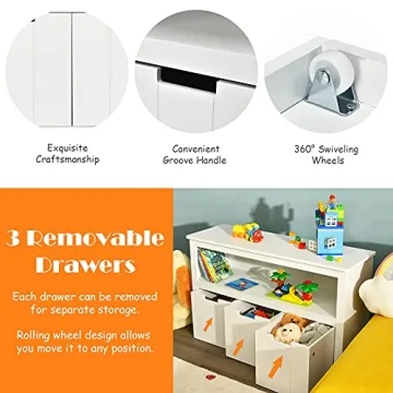 HONEY JOY Kids Toy Storage Organizer with Bins Wheels