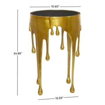 Deco 79 Aluminum Metal Side End Accent Table Drip End Table with Melting Design and Shaded Glass Top, Side Table 16" x 16" x 25", Gold