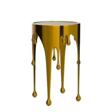 Deco 79 Aluminum Metal Side End Accent Table Drip End Table with Melting Design and Shaded Glass Top, Side Table 16" x 16" x 25", Gold