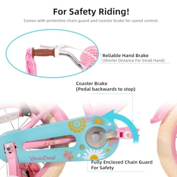 JOYSTAR 14 Inch Kids Bike Little Daisy Girls Bike with Training Wheels Doll Bike Seat Basket & Streamers Princess Kids Bicycle for Girls Toddler Bike 3-5 Years Pink