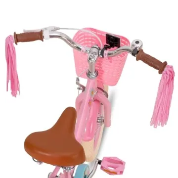 JOYSTAR 14 Inch Kids Bike Little Daisy Girls Bike with Training Wheels Doll Bike Seat Basket & Streamers Princess Kids Bicycle for Girls Toddler Bike 3-5 Years Pink