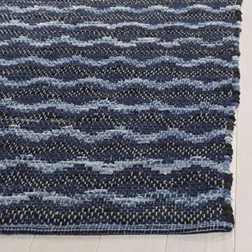 SAFAVIEH Montauk Collection Area Rug - 9' x 12', Navy Blue & Black, Handmade Flat Weave Cotton, Ideal for High Traffic Areas in Living Room, Bedroom (MTK120N)