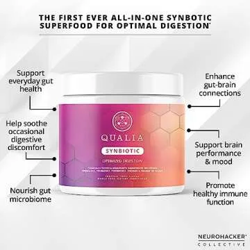 Qualia Synbiotic 28 Science-Backed Spore Probiotics, Prebiotics, Postbiotics, Fermented Foods for Gut Health & Digestion Support, Promotes Akkermansia Vegan TROPICAL FLAVOR, (1 Month Supply)