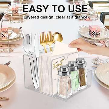 Napkin Holder with Salt and Pepper Shaker Caddy, Acrylic Napkin Holder For Table,Versatile Use For H...