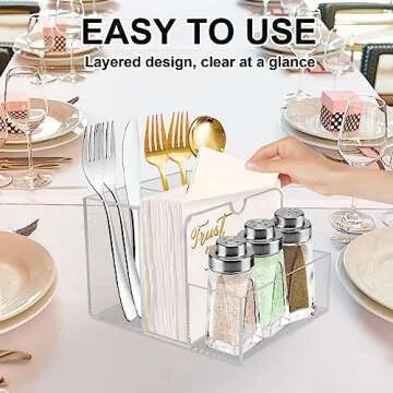 Napkin Holder with Salt and Pepper Shaker Caddy, Acrylic Napkin Holder For Table,Versatile Use For H...