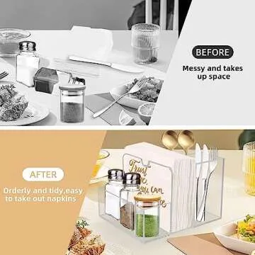 Napkin Holder with Salt and Pepper Shaker Caddy, Acrylic Napkin Holder For Table,Versatile Use For Home Dining,Hosting,Wedding Reception,Party,Patio,Deck,Restaurant,Cafe Bar Decor, Easy To Clean,Clear
