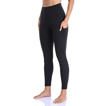 YUNOGA Women's High Waist Buttery Soft Athletic Yoga Pants 25" Inseam Leggings with Pockets (L, Blac...