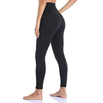 YUNOGA Women's High Waist Buttery Soft Athletic Yoga Pants 25" Inseam Leggings with Pockets (L, Black)