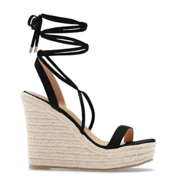 Coutgo Womens Lace Up Wedge Sandals Espadrille Slingback Ankle Cross Strap Platform Suede Open Toe S...