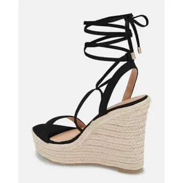 Coutgo Womens Lace Up Wedge Sandals Espadrille Slingback Ankle Cross Strap Platform Suede Open Toe Summer Dress Heeled Shoes