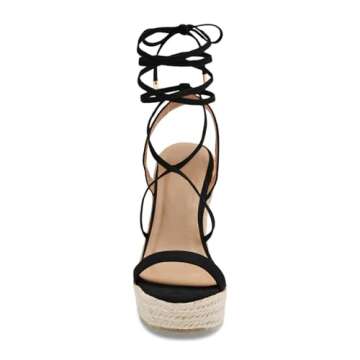 Coutgo Womens Lace Up Wedge Sandals Espadrille Slingback Ankle Cross Strap Platform Suede Open Toe Summer Dress Heeled Shoes