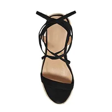Coutgo Womens Lace Up Wedge Sandals Espadrille Slingback Ankle Cross Strap Platform Suede Open Toe Summer Dress Heeled Shoes