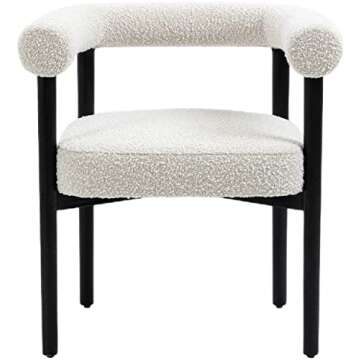 Meridian Furniture 560Cream-C Hyatt Collection Mid-Century Modern Dining Chair with Solid Wood Black Finish, Rich Cream Boucle Fabric, 26.5" W x 22" D x 28" H, Cream