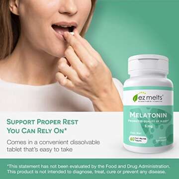 EZ Melts Dissolvable Melatonin - 5mg Mint Flavored for Quick Sleep Support