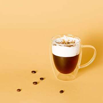 MEWAY 12oz/4 pack Coffee Mugs,Clear Glass Double Wall Cup with handle for Coffee, Tea, Latte, Cappuccino (12 oz，4)