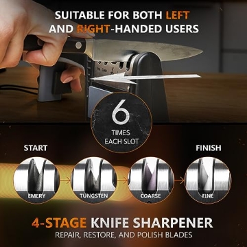 4-Stage Knife Sharpener with 800 Grit Whetstone - Kitchen Essential