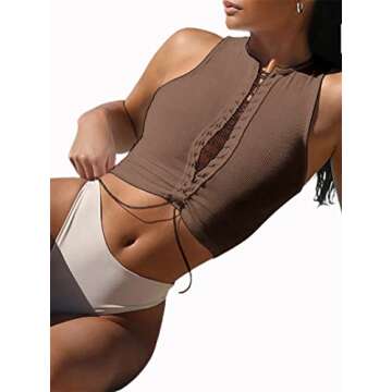 Remidoo Women's Stylish Lace Up Crop Top for Summer Fashion