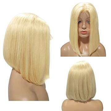 Bob Wig Human Hair Glueless, 13x4 HD Transparent Human Hair Glueless Lace Front Wigs Pre Plucked for Black Women Bleached Knots Blonde #613 Bob Blunt Cut Wigs 10inch