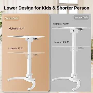 JOY worker Foldable Mobile Standing Desk for Kids, Small Standing Desk with 90° Tiltable Desktop, H...