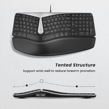 Nulea RT02 Ergonomic Keyboard, Wired Split Keyboard with Pillowed Wrist and Palm Support, Featuring Dual USB Ports, Natural Typing Keyboard for Carpal Tunnel, Compatible with Windows Mac