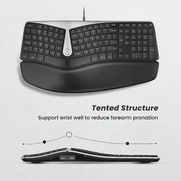Nulea RT02 Ergonomic Keyboard, Wired Split Keyboard with Pillowed Wrist and Palm Support, Featuring Dual USB Ports, Natural Typing Keyboard for Carpal Tunnel, Compatible with Windows Mac