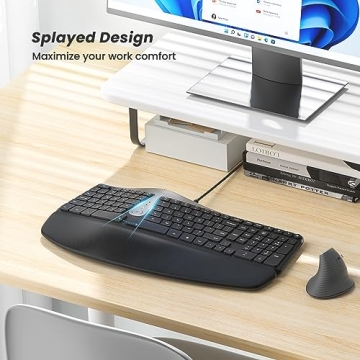 Nulea RT02 Ergonomic Keyboard, Wired Split Keyboard with Pillowed Wrist and Palm Support, Featuring Dual USB Ports, Natural Typing Keyboard for Carpal Tunnel, Compatible with Windows Mac