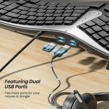 Nulea RT02 Ergonomic Keyboard, Wired Split Keyboard with Pillowed Wrist and Palm Support, Featuring Dual USB Ports, Natural Typing Keyboard for Carpal Tunnel, Compatible with Windows Mac