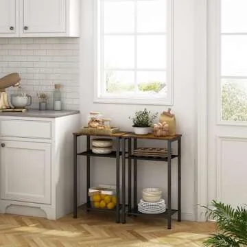 Hoctieon 3 Tier End Table, Telephone Table, Narrow Side Table with Storage, Nightstand for Small Spaces, Metal Frame, For Living Room, Bedroom, Sofa Couch, Hall, Easy Assembly, Rustic Brown