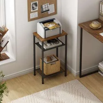 Hoctieon 3 Tier End Table, Telephone Table, Narrow Side Table with Storage, Nightstand for Small Spaces, Metal Frame, For Living Room, Bedroom, Sofa Couch, Hall, Easy Assembly, Rustic Brown