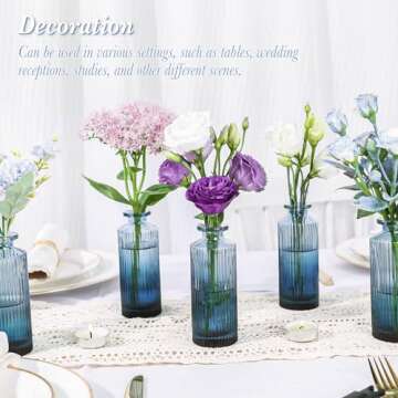 Navy Blue Glass Bud Vases Set of 12, Mini Ribbed Flower Vases for Centerpieces, Small Glass Vases in...