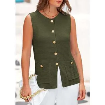 PRETTYGARDEN Women's Sweater Vests 2025 Spring Summer Trendy Sleeveless Tank Tops Knit Button Down Cardigan Waistcoat (Green,Large)
