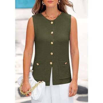 PRETTYGARDEN Women's Sweater Vests 2025 Spring Summer Trendy Sleeveless Tank Tops Knit Button Down Cardigan Waistcoat (Green,Large)
