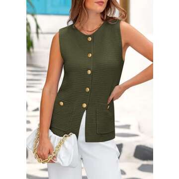 PRETTYGARDEN Women's Sweater Vests 2025 Spring Summer Trendy Sleeveless Tank Tops Knit Button Down Cardigan Waistcoat (Green,Large)