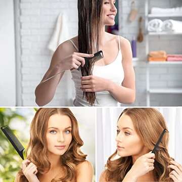 Metal Rat Tail Combs Set for Women & Men: 6Pcs Steel Pin Combs for Hair Parting, Braiding, and Styling - Professional Hairstyling Tools (Purple | Black | Blue)