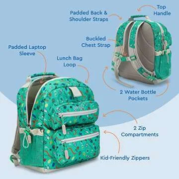 Bentgo Kids Backpack - Lightweight 14” Backpack in Fun Prints for School, Travel, & Daycare, Ideal for Ages 4+, Roomy Interior, Durable & Water-Resistant Fabric, & Loop for Lunch Bag (Bug Buddies)