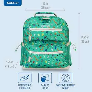 Bentgo Kids Backpack - Lightweight 14” Backpack in Fun Prints for School, Travel, & Daycare, Ideal for Ages 4+, Roomy Interior, Durable & Water-Resistant Fabric, & Loop for Lunch Bag (Bug Buddies)