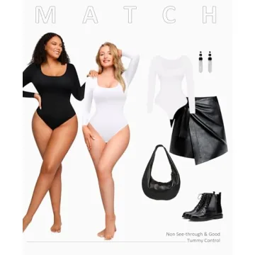 FeelinGirl Shapewear Bodysuit for Women Tummy Control Long Sleeve Women Body Shaper Compression Bodysuit Black L