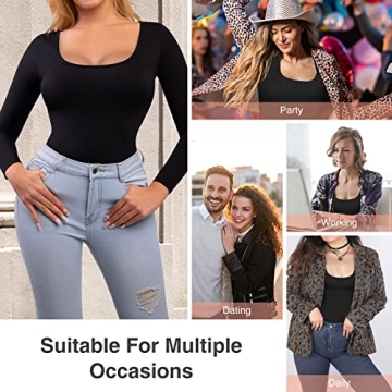 FeelinGirl Shapewear Bodysuit for Women Tummy Control Long Sleeve Women Body Shaper Compression Bodysuit Black L