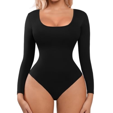 FeelinGirl Shapewear Bodysuit for Women Tummy Control Long Sleeve Women Body Shaper Compression Bodysuit Black L