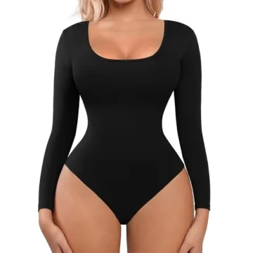 FeelinGirl Shapewear Bodysuit for Women Tummy Control Long Sleeve Women Body Shaper Compression Bodysuit Black L