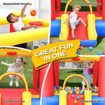 JOYMOR Inflatable Indoor Bounce House for Kids 3-6 w/Air Blower and Basketball Hoop, Small Bounce Ho...
