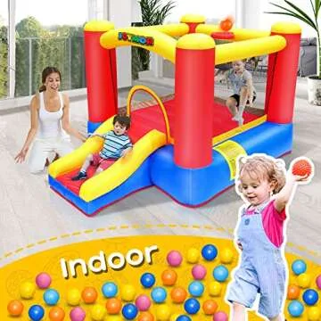 JOYMOR Inflatable Indoor Bounce House for Kids 3-6 w/Air Blower and Basketball Hoop, Small Bounce House for Kids and Toddlers Indoor Party, Indoor Bounce House with Slide for Toddlers 1-3