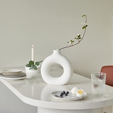 White Ceramic Donut Vase for Modern Home Decor