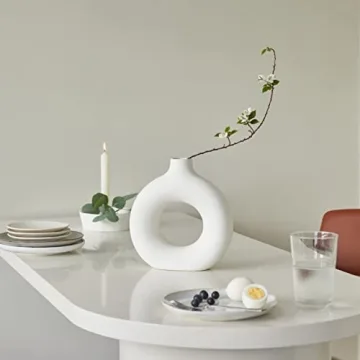 White Ceramic Donut Vase for Modern Home Decor